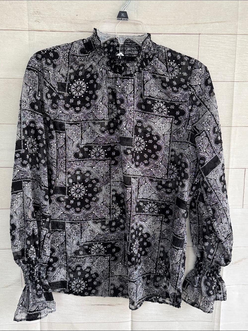 The Kooples Paris Black Shite Paisley Bandana Print Ruffle Top Size 1